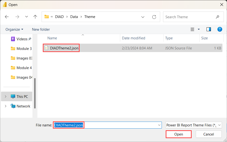 Captura de ecrã destaques o seleção do tema ficheiro dentro do ficheiro browser diálogo.