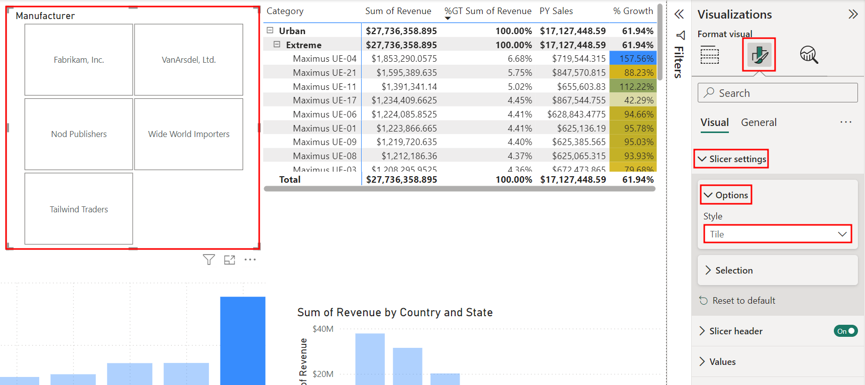 Captura de ecrã destaques o seleção do mosaico Opção para a segmentação de dados definição Estilo.