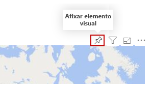Captura de ecrã a mostrar o botão Afixar elemento visual acima de um mapa.