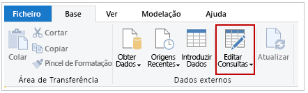 Captura de ecrã a mostrar o botão Transformar dados.