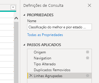 Captura de ecrã a mostrar a caixa de diálogo Definições da Consulta.