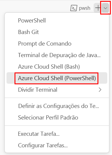 Screenshot of the Visual Studio Code terminal window, with the terminal shell dropdown list shown and PowerShell selected.