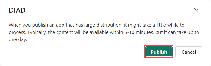 Um captura de ecrã do DIAD  publicar diálogo janela com o publicar botão em destaque.