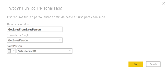 Janela Invocar função personalizada