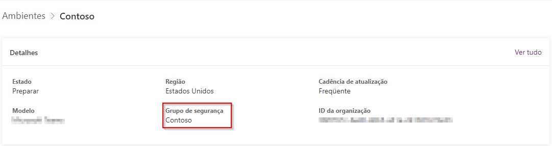 Captura de tela de um locatário associado a um grupo de segurança.