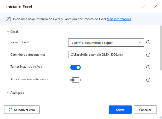 Captura de tela do loop do Excel.