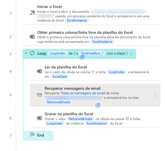 Captura de tela do exemplo de loop do espaço de trabalho concluído.