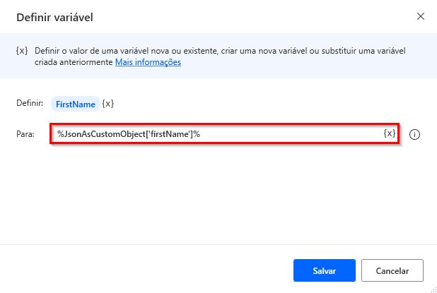 Captura de tela da notação para acessar um elemento JSON.