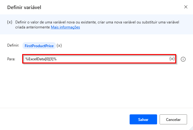 Captura de tela da notação para acessar um elemento da tabela.