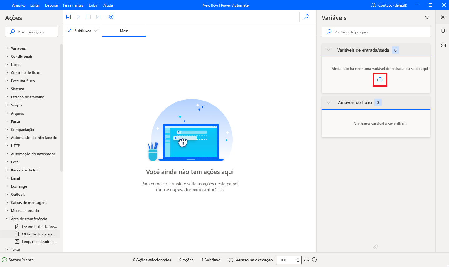 Captura de tela do botão para adicionar uma nova variável de entrada ou saída.