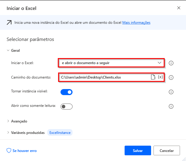 Captura de tela da caixa de diálogo 