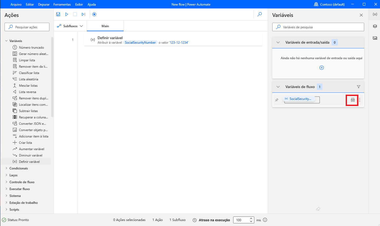 Captura de tela do ícone Marcar como confidencial no designer de fluxo.