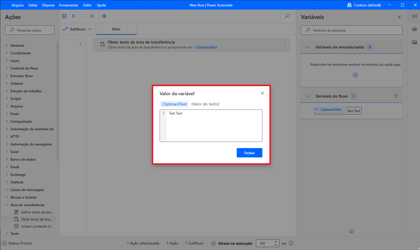 Captura de tela das informações da variável exibida.