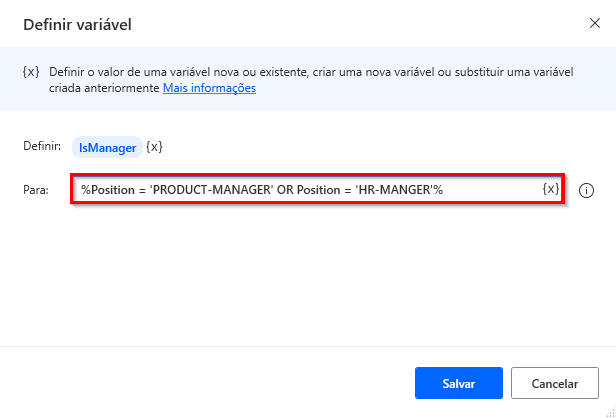 Captura de tela de uma expressão com operador lógico.