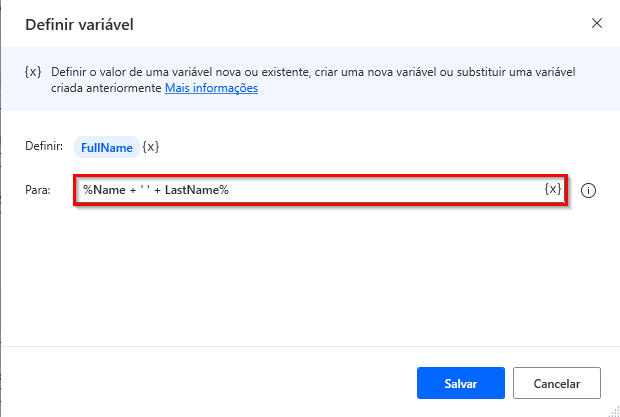 Captura de tela de uma expressão com dois nomes de variáveis.