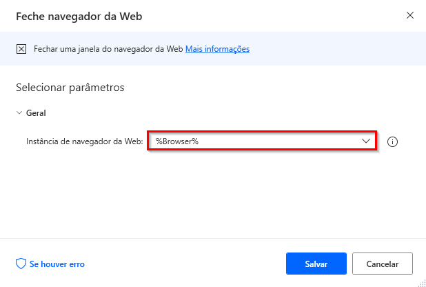 Captura de tela da ação 