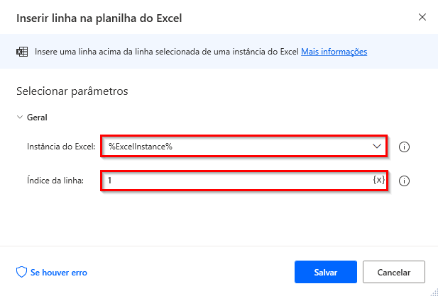 Captura de tela da ação 