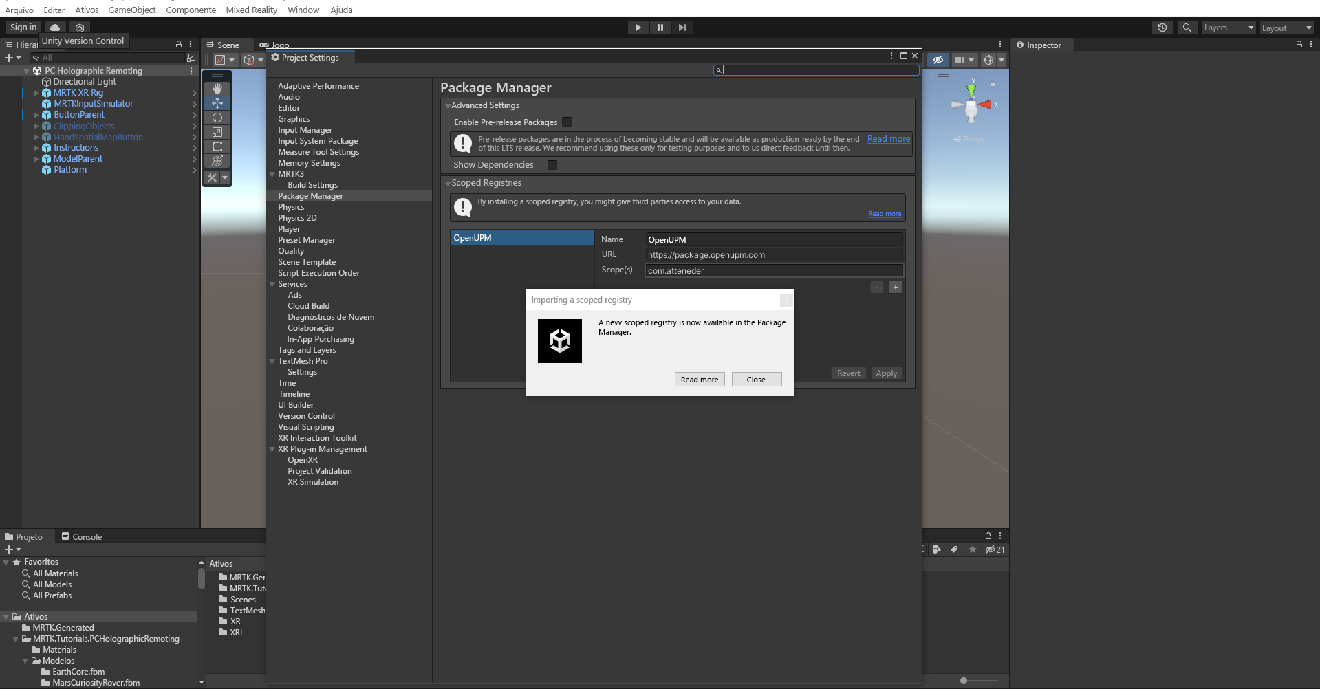 Screenshot of new scope registry imported.