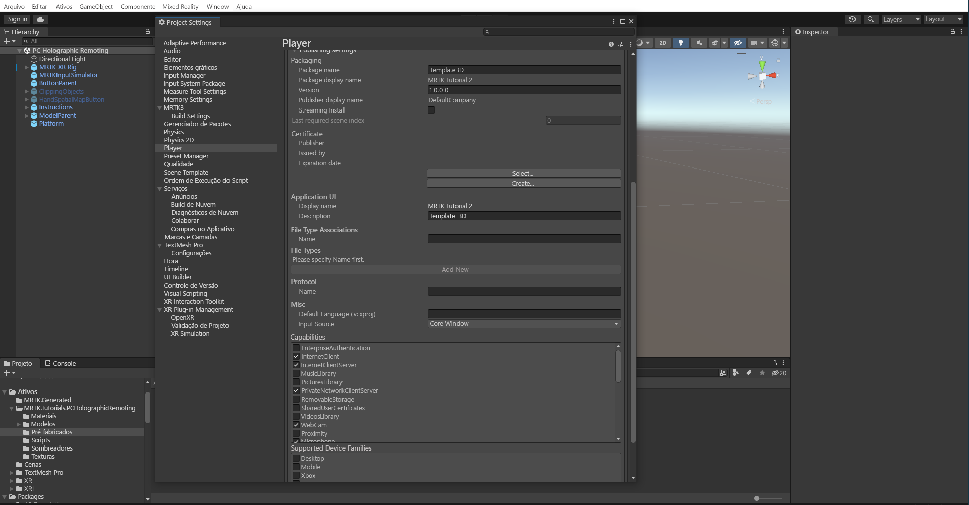 Screenshot of Player settings.