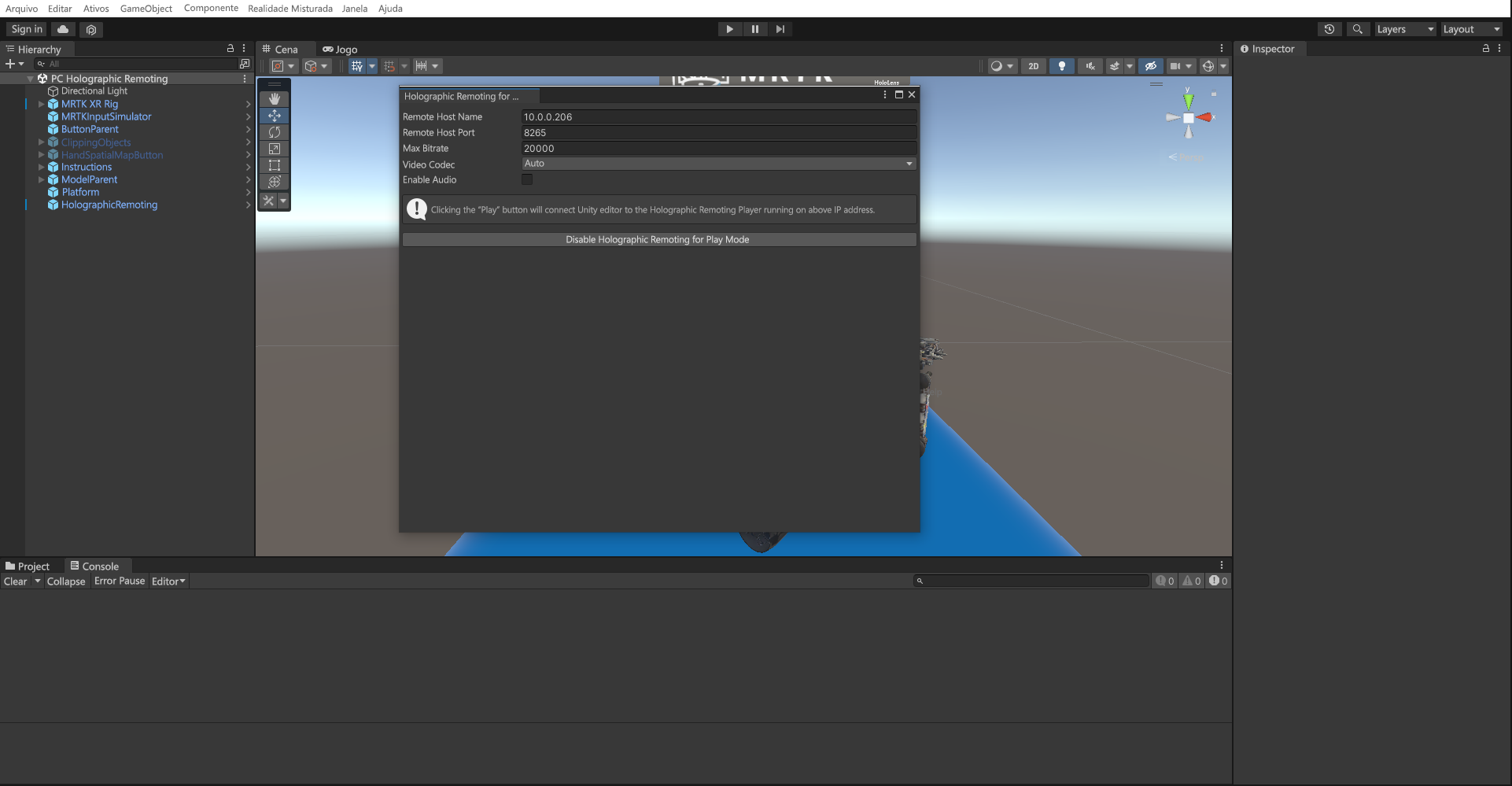Screenshot of remote host connection configuration.