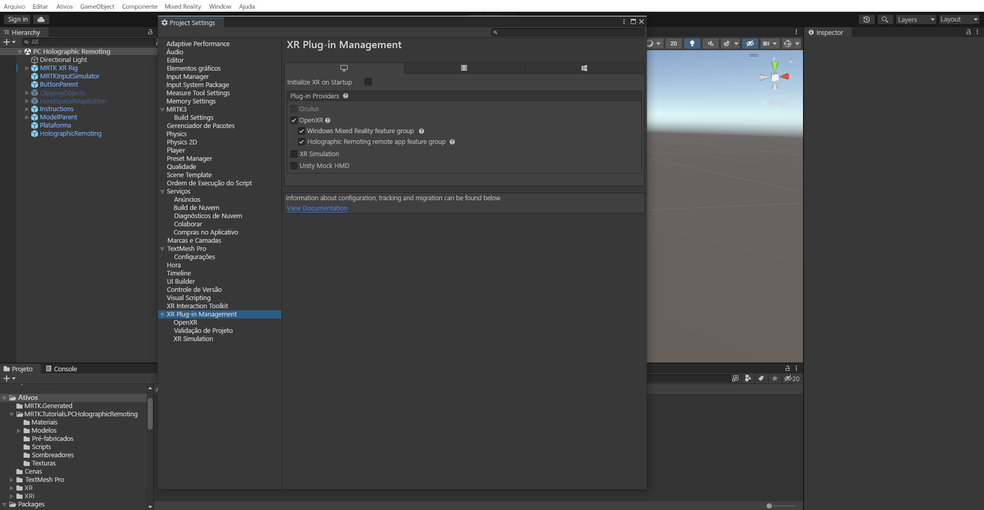Screenshot of Project settings.