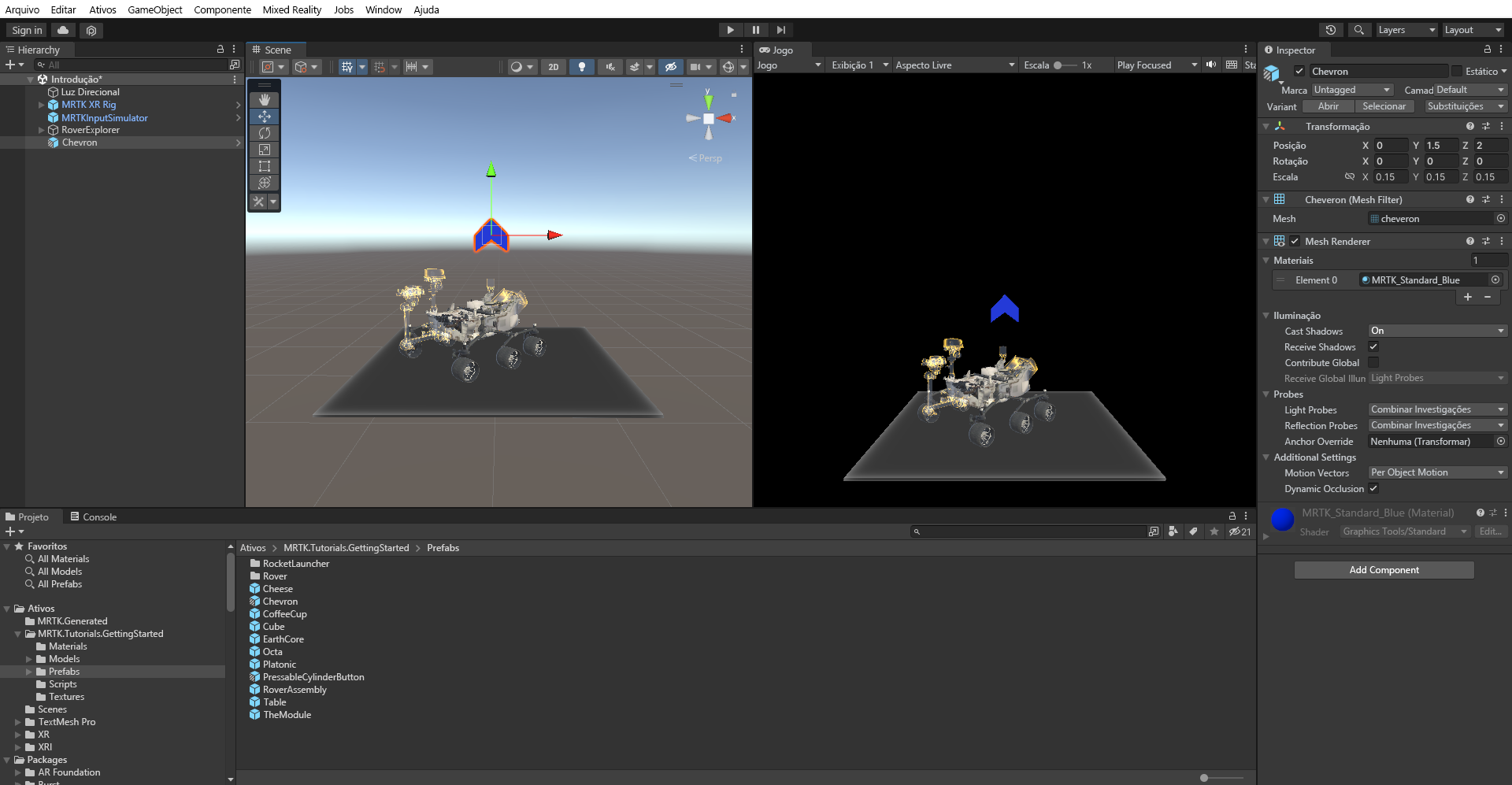 Screenshot that shows the newly added Chevron prefab selected.