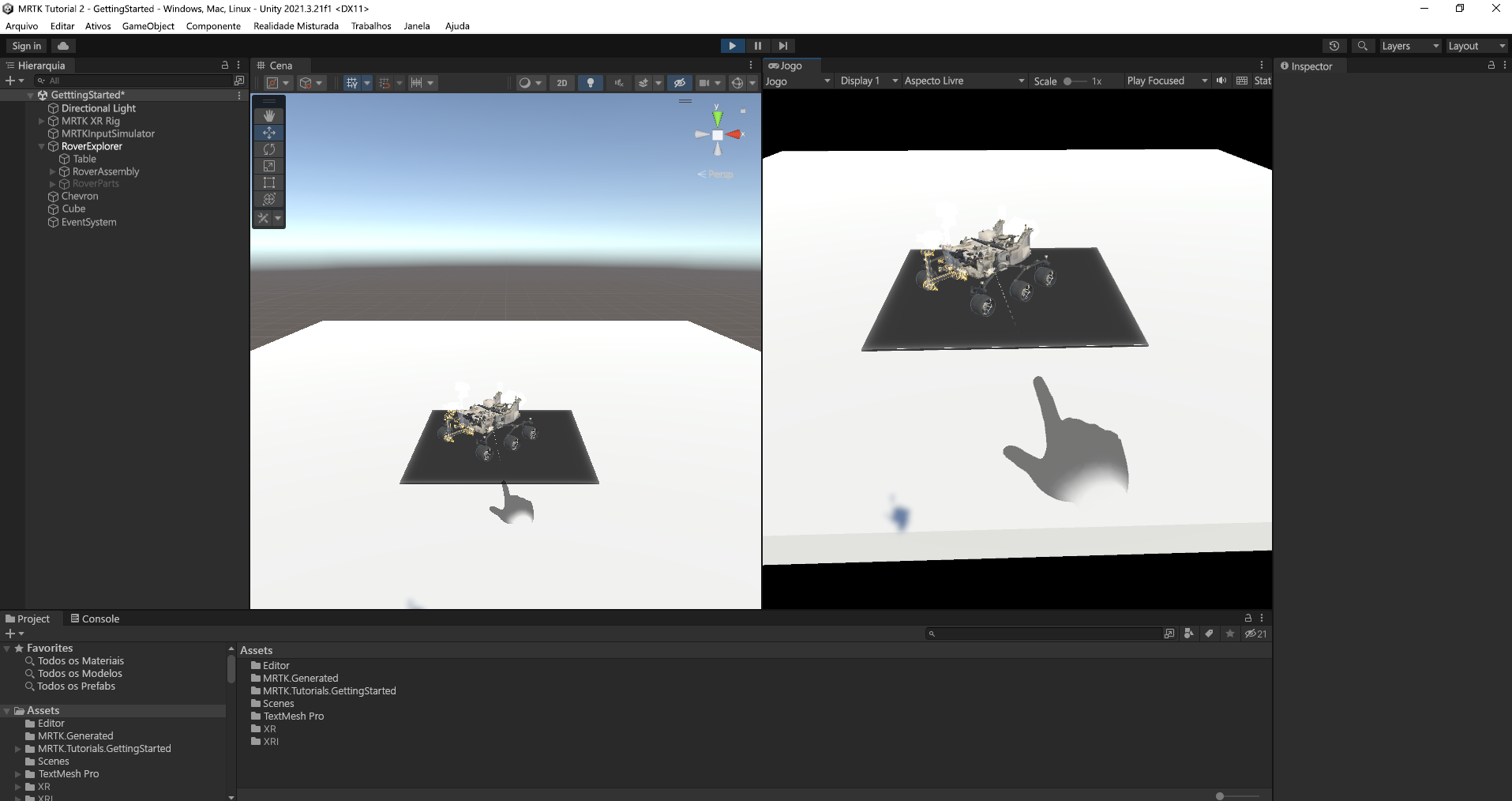 Screenshot that shows the Play mode split view, with placing started.