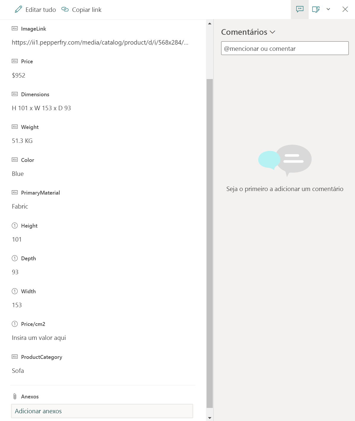 Captura de ecrã para adicionar anexos