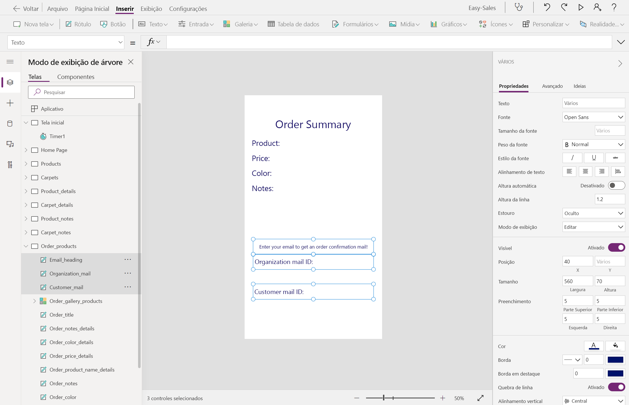 Captura de ecrã de três etiquetas.