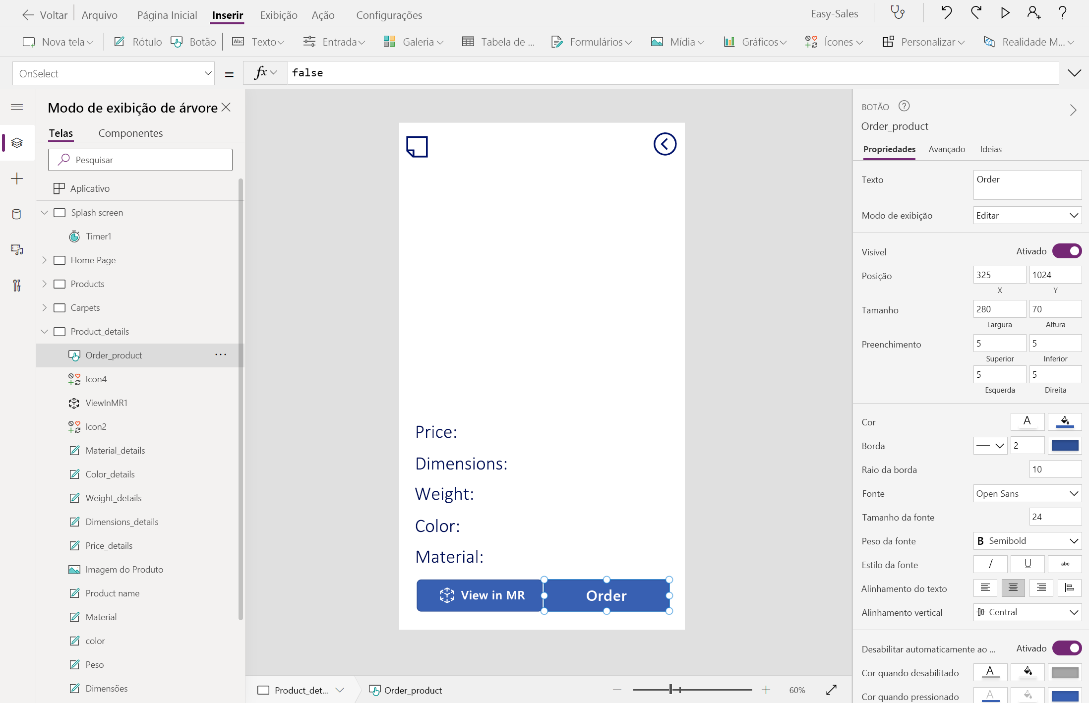 Captura de ecrã do botão adicionar encomenda.