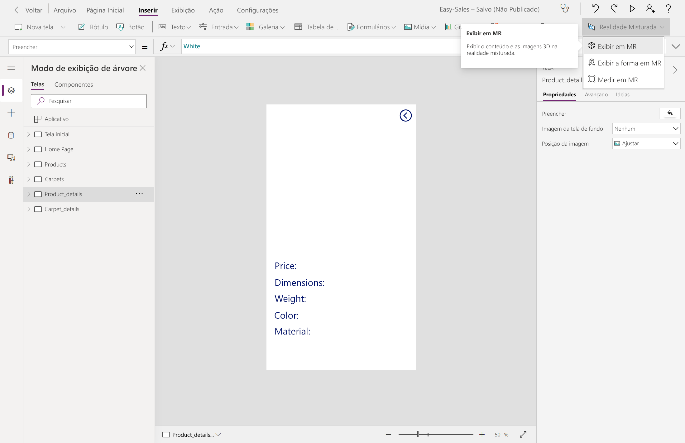 Captura de ecrã a mostrar a adição do botão Ver no MR.
