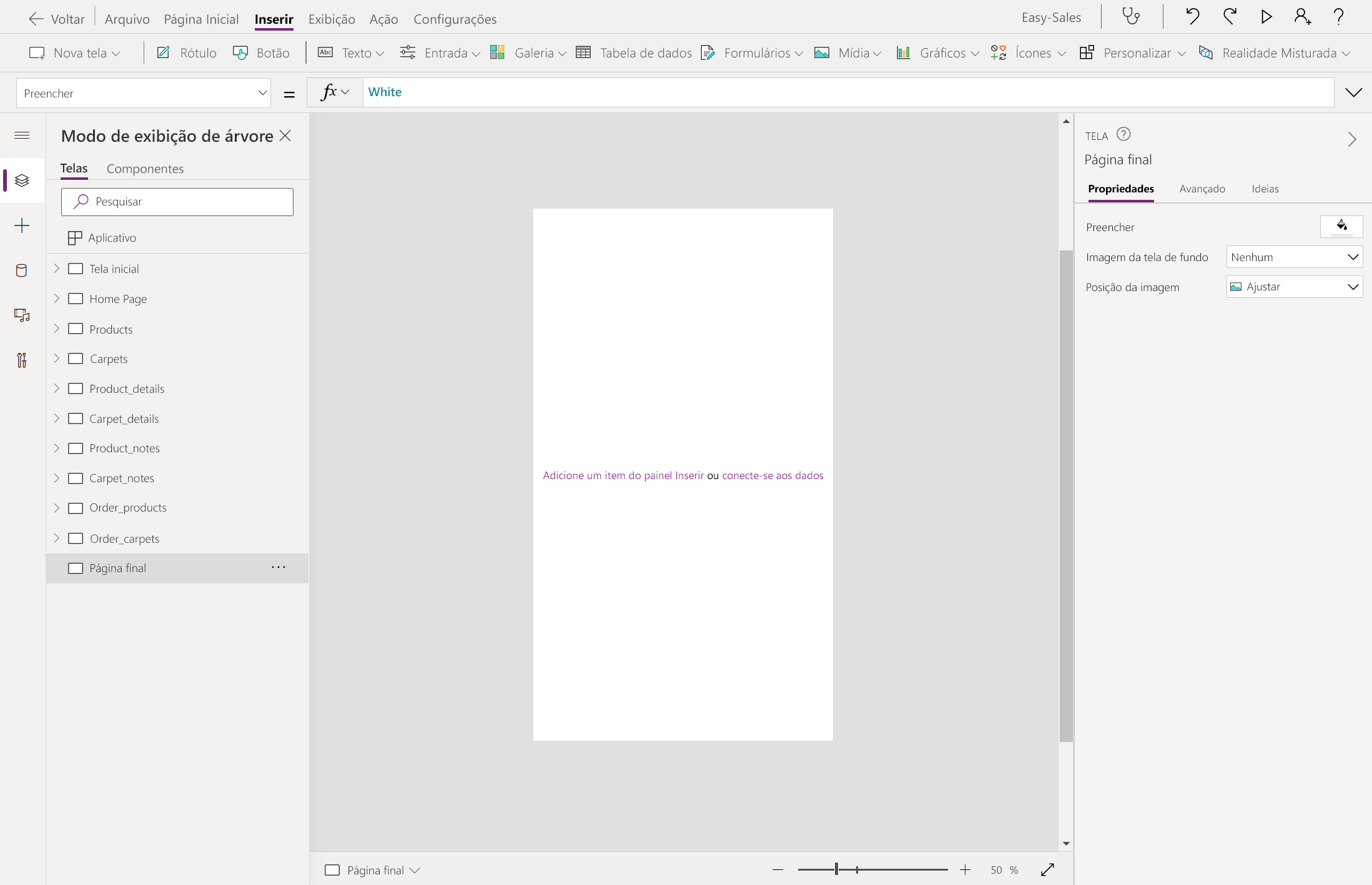 Captura de ecrã da página final.