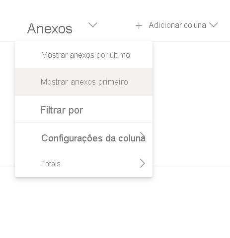 Captura de ecrã para selecionar Mostrar anexos primeiro.