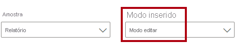 Captura de ecrã da lista pendente Modo incorporado definida como Modo de edição.