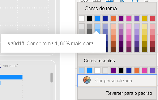 Captura de ecrã da caixa seletor de cores com azul claro selecionado.