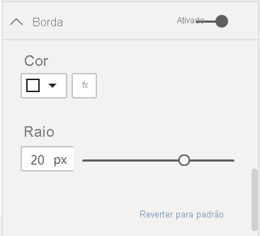 Captura de ecrã a mostrar o conjunto De cores para branco e Radius definido como 20.