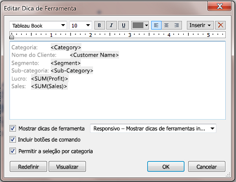 Captura de ecrã a mostrar como os utilizadores de Tableau têm controlo de formatação completo das respetivas Descrições.