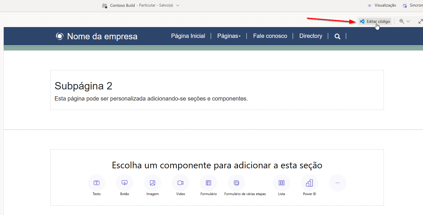 Captura de tela do Visual Studio Code para o acesso do editor da Web disponível no estúdio de design.