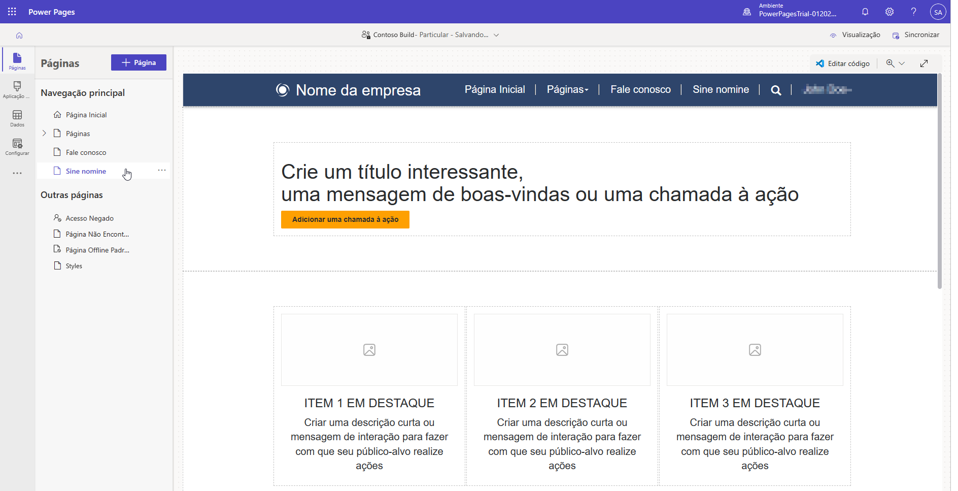 Captura de tela da página criada com o layout da landing page.
