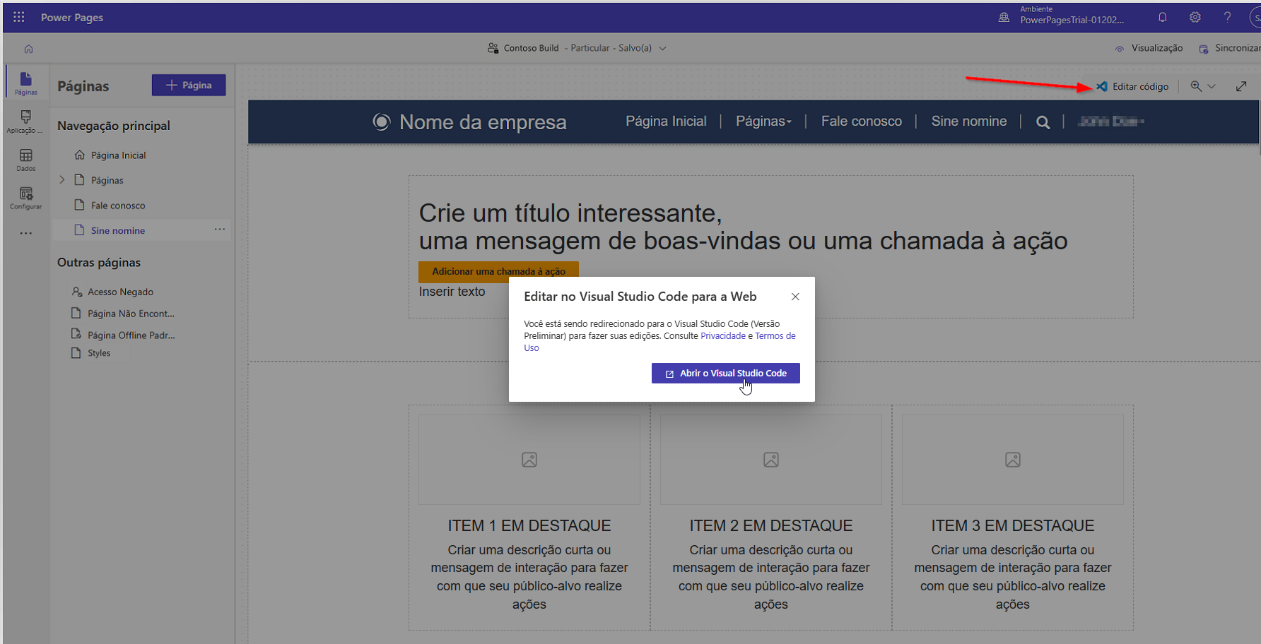 captura de tela da caixa de diálogo para abrir o Visual Studio Code.