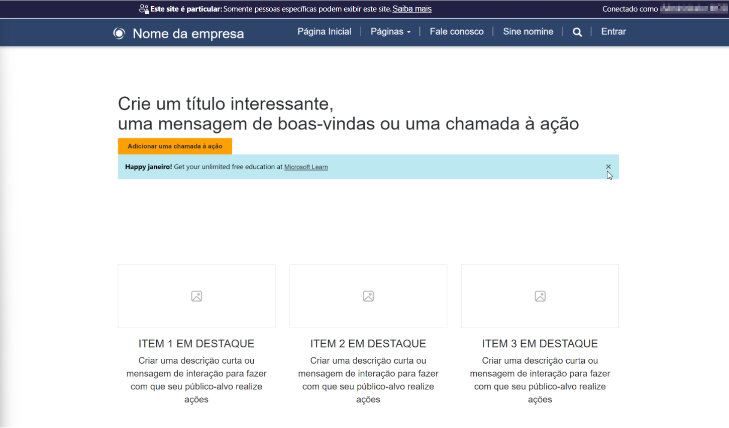 Captura de tela de uma página do Power Pages renderizando conteúdo diverso do Bootstrap.