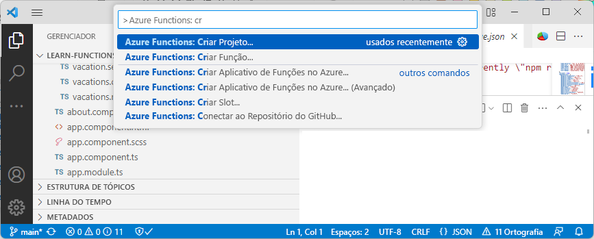 Screenshot of Visual Studio Code creating a new function app.