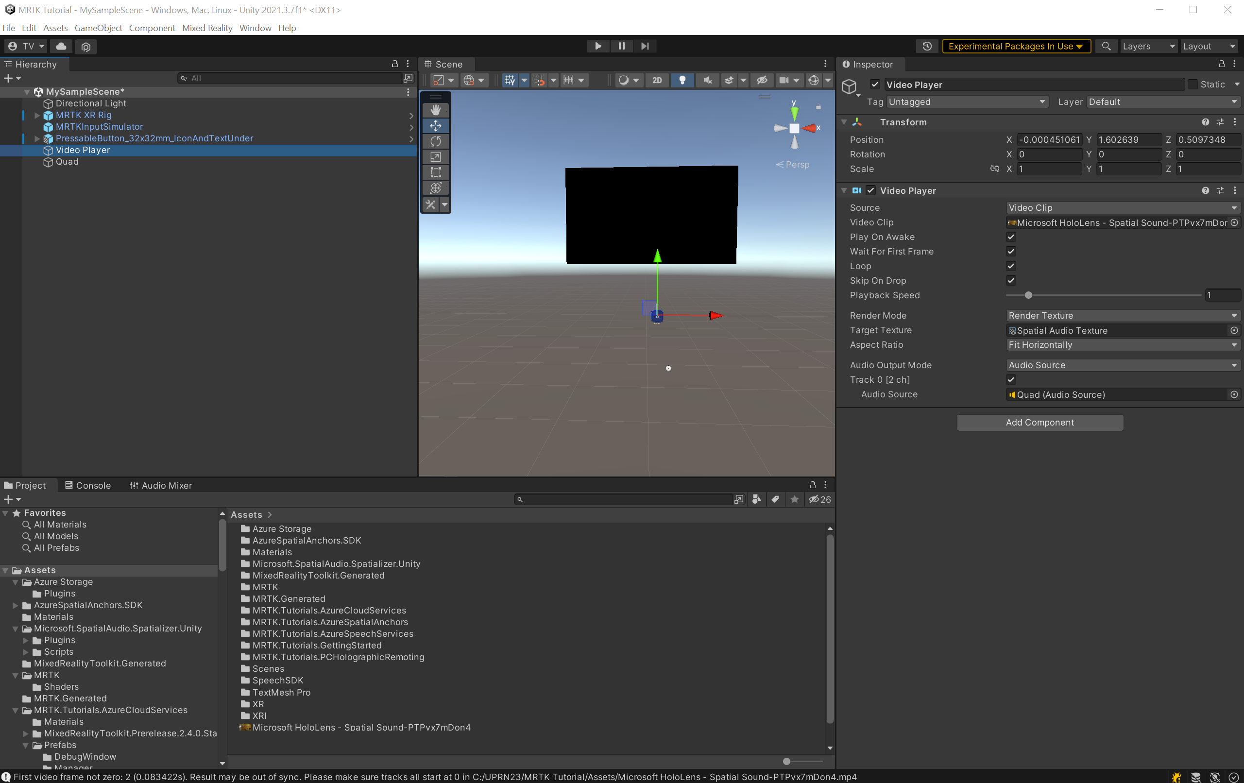 Screenshot of setting the Video player audio source.