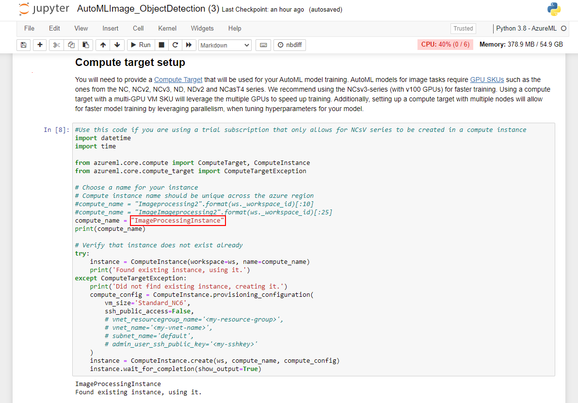 Uma captura de tela mostrando a configuração do destino de computação com a variável compute_name realçada.