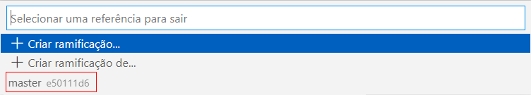 Captura de tela da ID de confirmação no nome do branch.