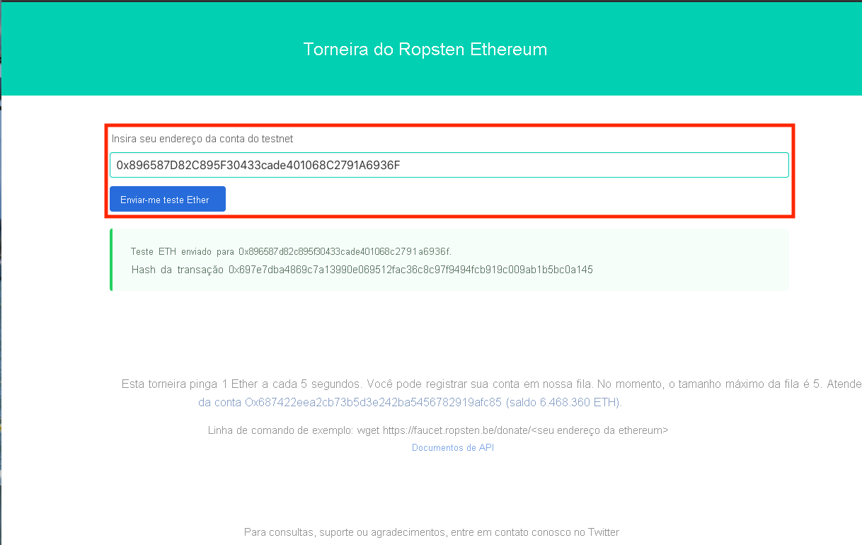 Screenshot showing how to request test ether on the Ropsten faucet.