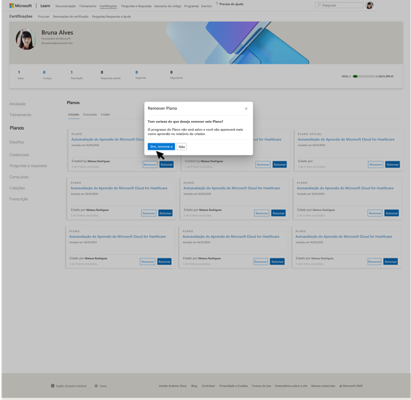 Captura de tela do modal confirmando que você deseja largar o plano.