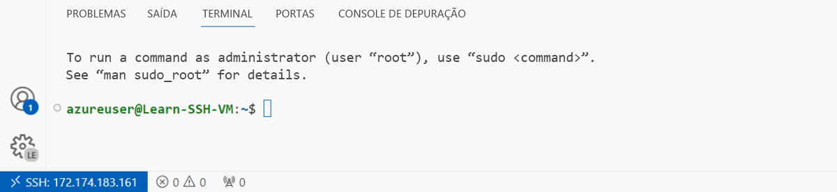 Captura de tela mostrando o shell bash na máquina remota.