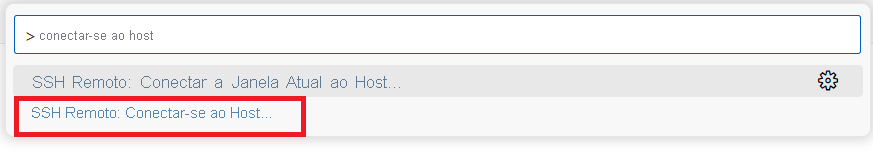 Captura de tela mostrando o comando Conectar ao Host na Paleta de Comandos.