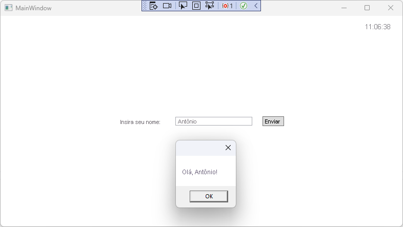 Screenshot of sample app with new greeting dialog box that displays 